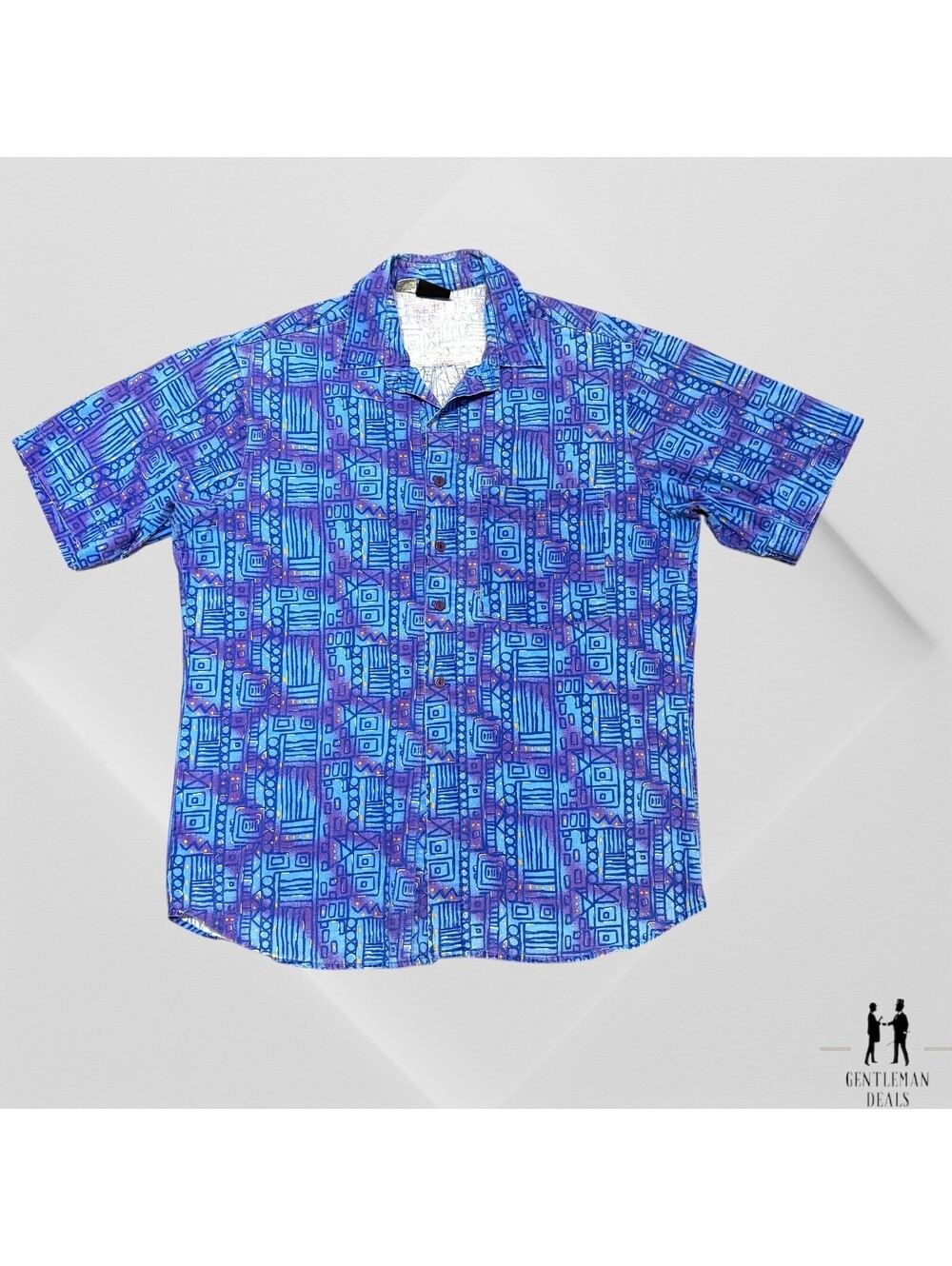 VTG Maui Trading Company Hawaiian Men’s L Button Up Shirt 100% Cotton Blue Aztec
